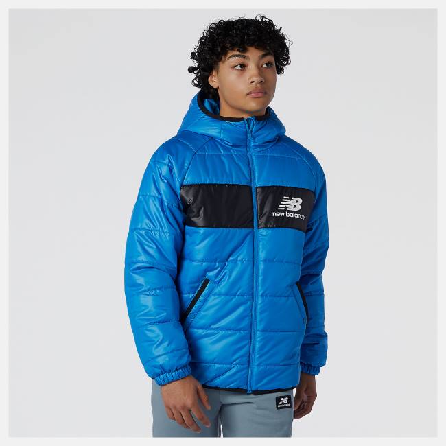 Geaca Barbati New Balance NB Athletics Winterized Scurte Sintetica Puffer Albastri | NB135CIY