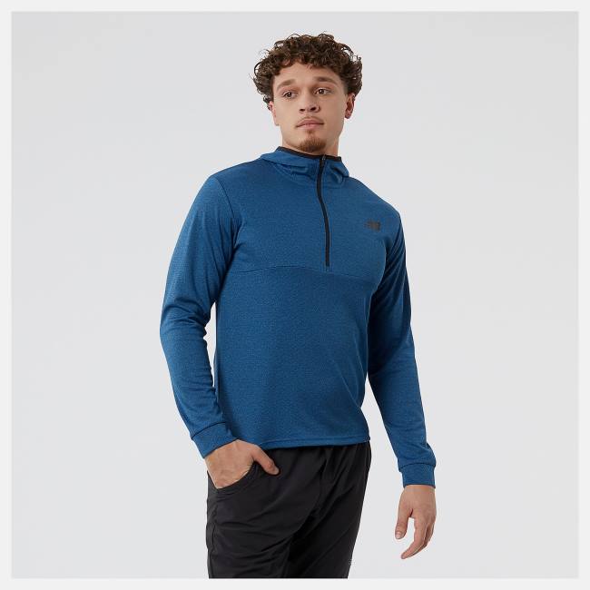 Hanorac Cu Gluga Barbati New Balance Tenacity Cu Glugă 1/4 Zip Albastri Inchis | NB254MUV