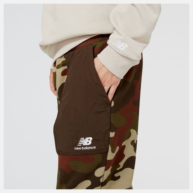 Pantaloni Barbati New Balance NB Athletics Camo Fleece Albi Colorati | NB674CDS