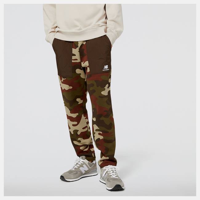 Pantaloni Barbati New Balance NB Athletics Camo Fleece Albi Colorati | NB674CDS