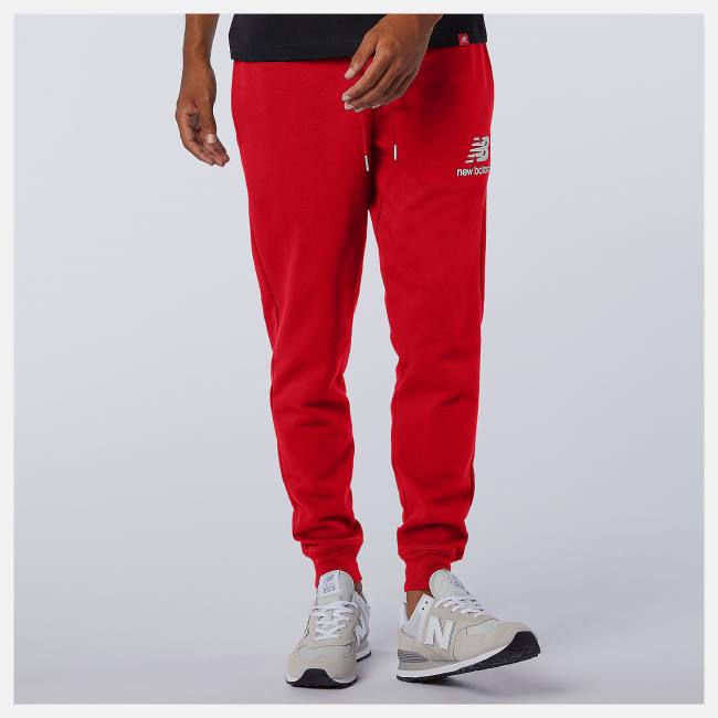 Pantaloni Barbati New Balance NB Essentials Stacked Logo Sweatpant Rosii | NB342PKS