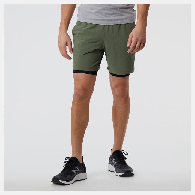 Pantaloni Scurti Barbati New Balance R.W.Tech 7 Inch 2-in-1 Masline Verzi Inchis Verzi | NB924ZYX