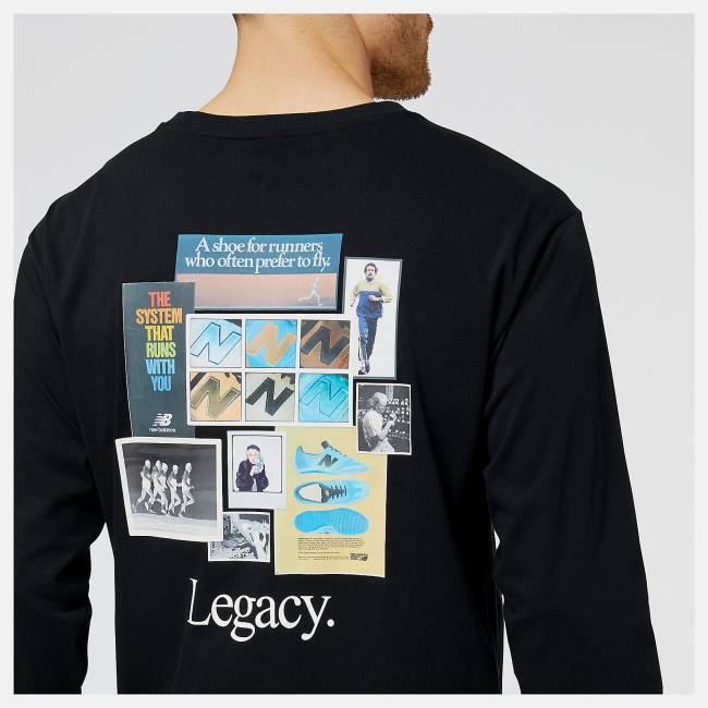 Tricouri Barbati New Balance NB Athletics Legacies Grafice Collage Long Sleeve Tee Negrii | NB801EBO