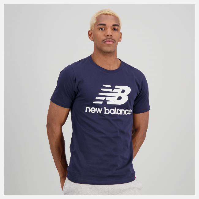 Tricouri Barbati New Balance NB Essentials Stacked Logo Tee Bleumarin | NB126KGH