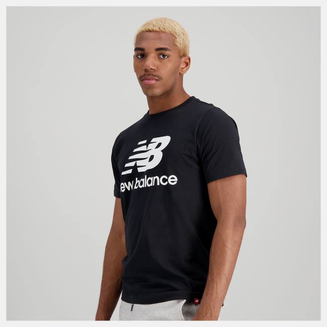 Tricouri Barbati New Balance NB Essentials Stacked Logo Tee Negrii | NB258DFG