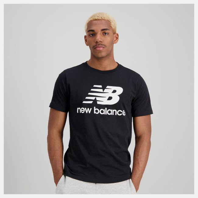 Tricouri Barbati New Balance NB Essentials Stacked Logo Tee Negrii | NB258DFG