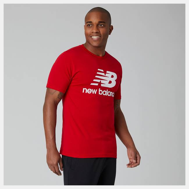 Tricouri Barbati New Balance NB Essentials Stacked Logo Tee Rosii | NB425MAU