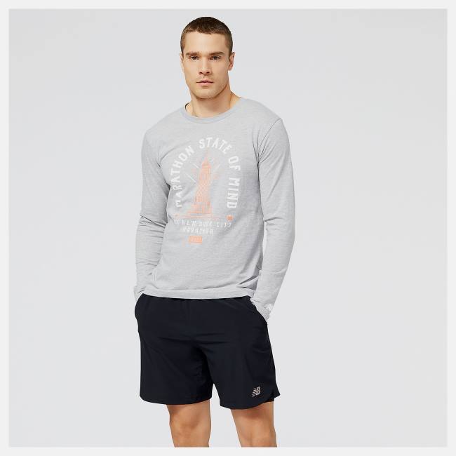 Tricouri Barbati New Balance NYC Marathon Empire Grafice Long Sleeve Gri | NB195NOQ