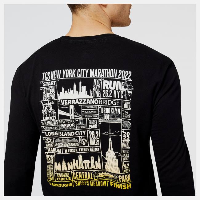 Tricouri Barbati New Balance NYC Marathon Finisher Course Map Grafice Long Sleeve Negrii | NB370TAL