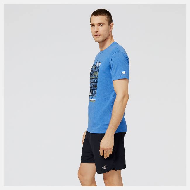 Tricouri Barbati New Balance NYC Marathon Marathon State of Mind Grafice Tee Albastru Regal | NB740ZRN