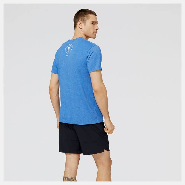 Tricouri Barbati New Balance NYC Marathon Marathon State of Mind Grafice Tee Albastru Regal | NB740ZRN