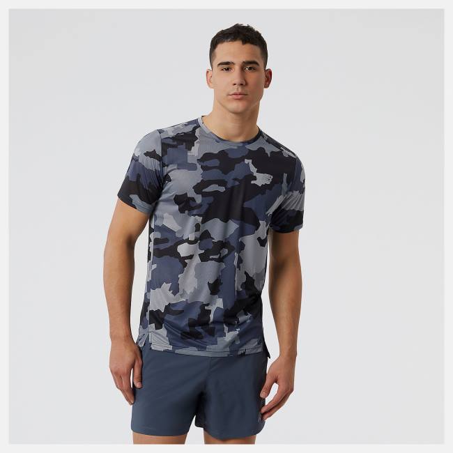 Tricouri Barbati New Balance Printed Accelerate Scurte Sleeve Bleumarin | NB572ETU