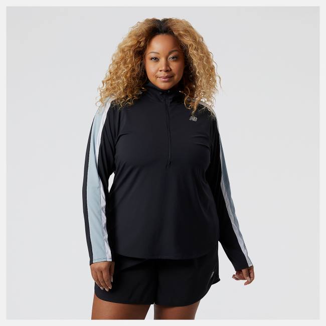 Tricouri Dama New Balance Accelerate Half Zip Pullover Negrii | NB268WQZ