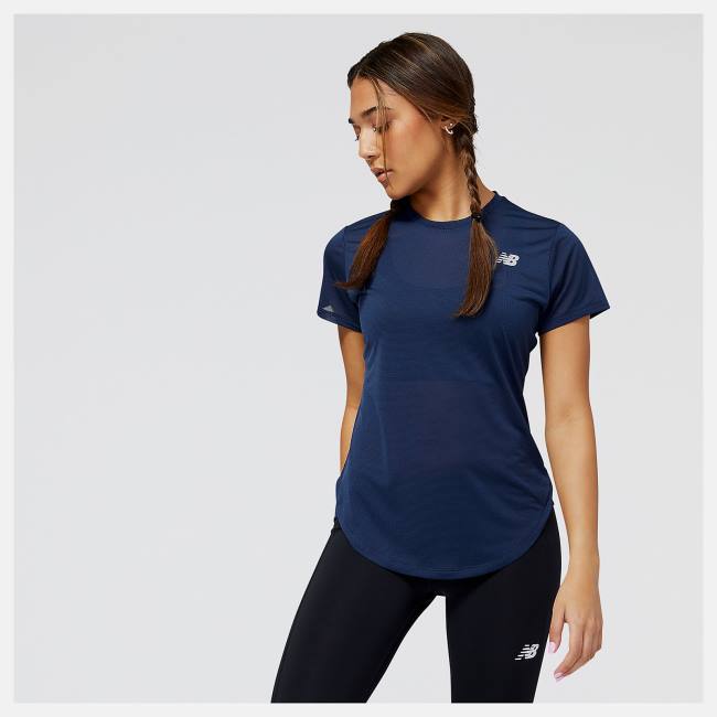 Tricouri Dama New Balance Accelerate Scurte Sleeve Top Bej Indigo | NB027FUZ