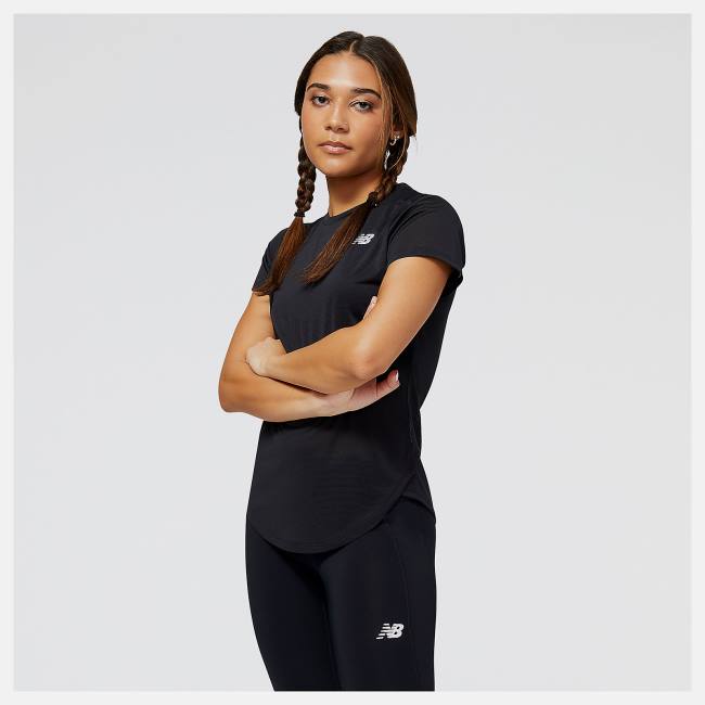 Tricouri Dama New Balance Accelerate Scurte Sleeve Top Negrii | NB587UMW