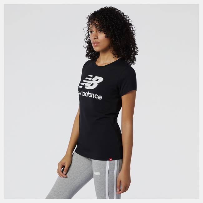 Tricouri Dama New Balance NB Essentials Stacked Logo Tee Negrii | NB178VES