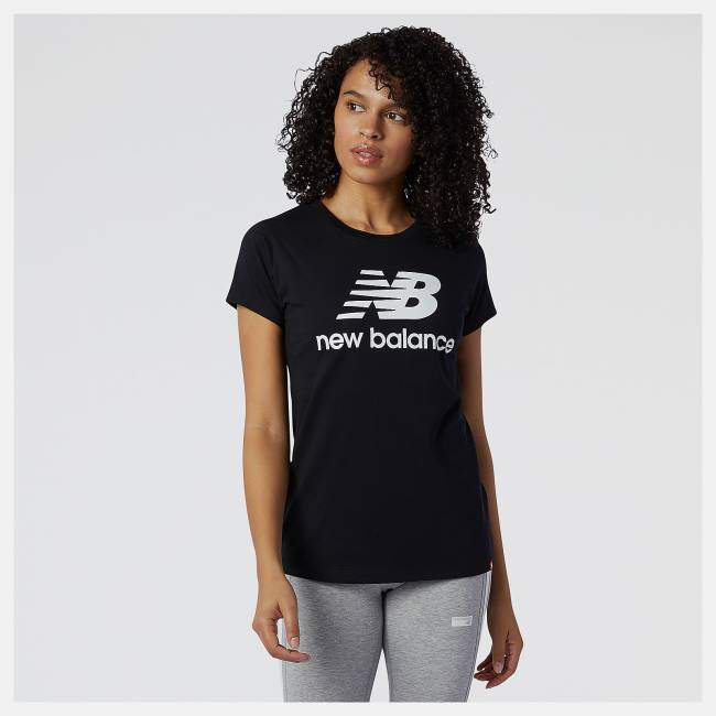 Tricouri Dama New Balance NB Essentials Stacked Logo Tee Negrii | NB178VES