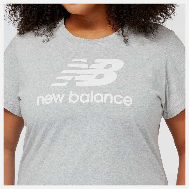 Tricouri Dama New Balance NB Essentials Stacked Logo Tee Gri | NB257AKQ