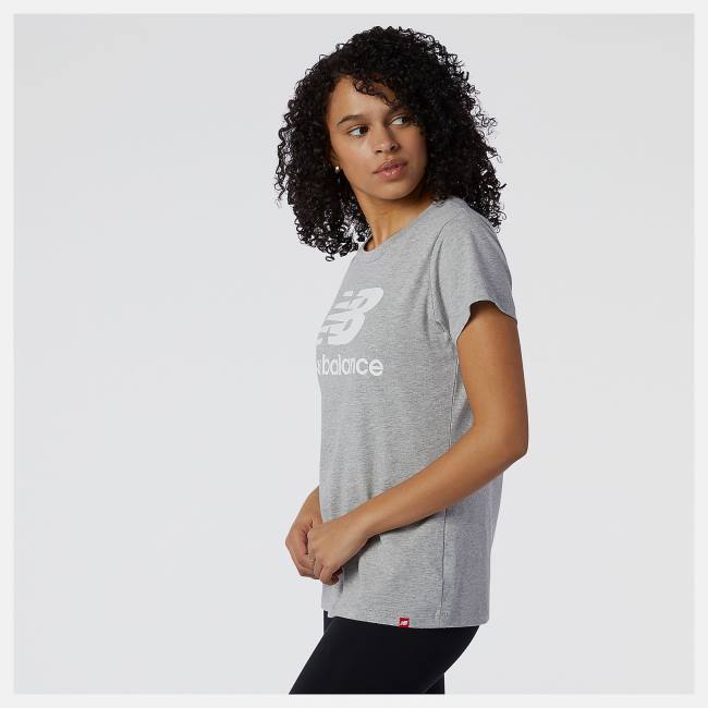 Tricouri Dama New Balance NB Essentials Stacked Logo Tee Gri | NB402HPW