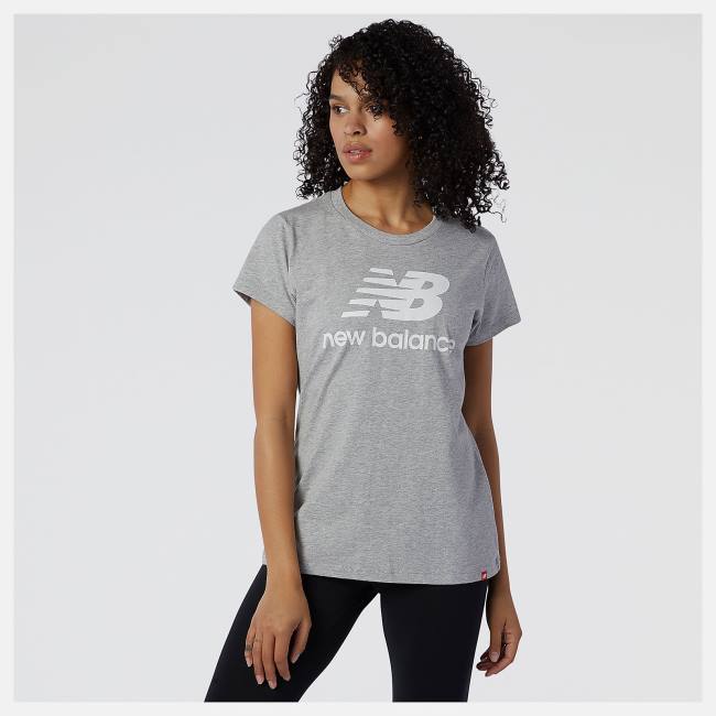 Tricouri Dama New Balance NB Essentials Stacked Logo Tee Gri | NB402HPW