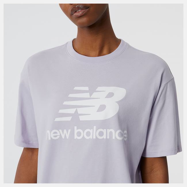 Tricouri Dama New Balance NB Essentials Stacked Logo Tee Gri Violet | NB540DAH