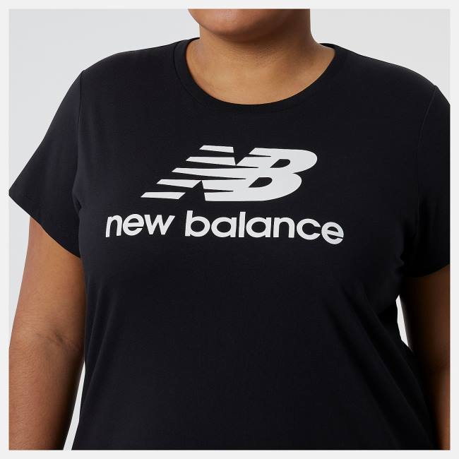 Tricouri Dama New Balance NB Essentials Stacked Logo Tee Negrii | NB856VEK