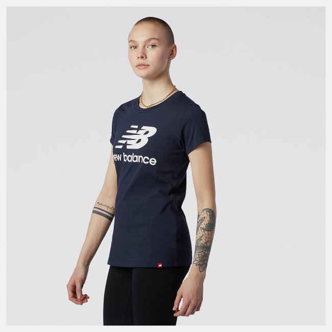 Tricouri Dama New Balance NB Essentials Stacked Logo Tee Bleumarin | NB902JFN