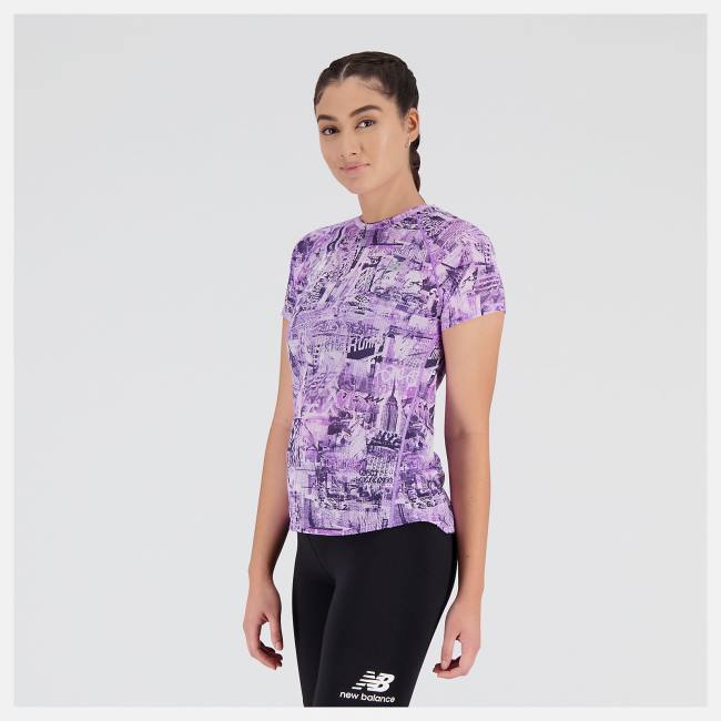 Tricouri Dama New Balance NYC Marathon Printed Impact Run Scurte Sleeve Violet | NB859GIW