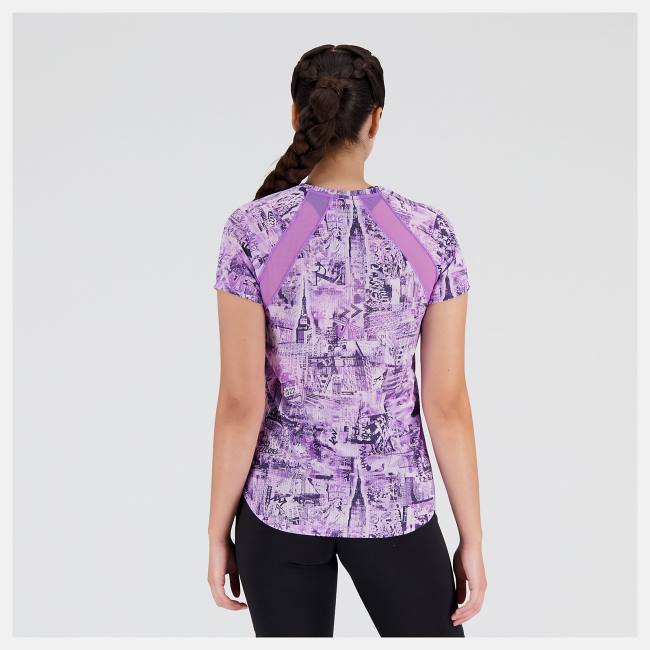 Tricouri Dama New Balance NYC Marathon Printed Impact Run Scurte Sleeve Violet | NB859GIW