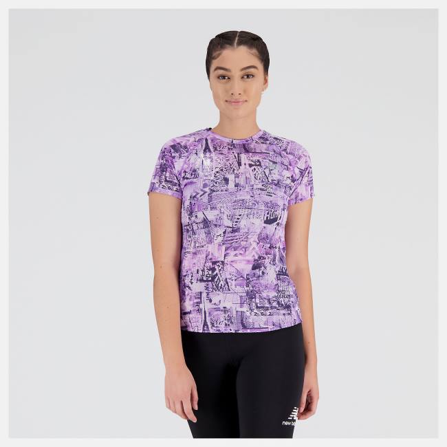 Tricouri Dama New Balance NYC Marathon Printed Impact Run Scurte Sleeve Violet | NB859GIW