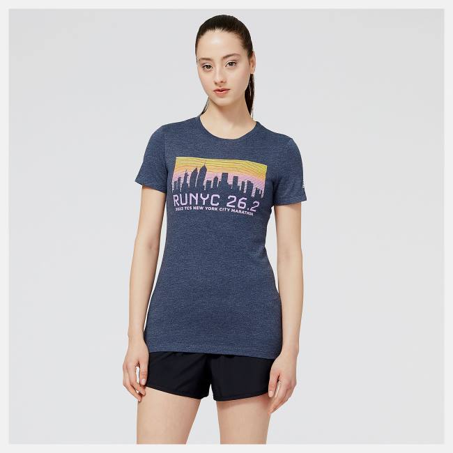 Tricouri Dama New Balance NYC Marathon RUNYC Skyline Grafice Tee Bleumarin | NB864BRC