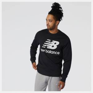 Hanorace Barbati New Balance NB Essentials Stacked Logo Crew Negrii | NB032GLY