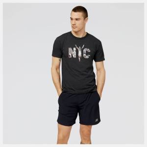 Tricouri Barbati New Balance NYC Marathon Alergat Man Grafice Tee Negrii | NB240TXJ