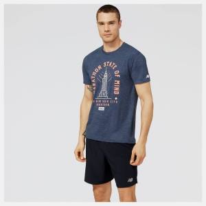 Tricouri Barbati New Balance NYC Marathon Empire Grafice Tee Bleumarin | NB516QTX