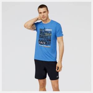 Tricouri Barbati New Balance NYC Marathon Marathon State of Mind Grafice Tee Albastru Regal | NB740ZRN