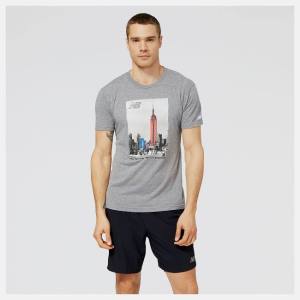 Tricouri Barbati New Balance NYC Marathon Empire Skyline Grafice Tee Gri | NB946QFI