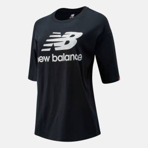 Tricouri Dama New Balance NB Essentials Stacked Logo Tee Negrii | NB274EQY