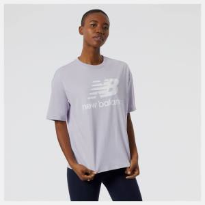 Tricouri Dama New Balance NB Essentials Stacked Logo Tee Gri Violet | NB540DAH