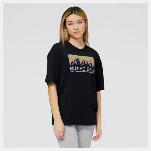 Tricouri Dama New Balance NYC Marathon NB Essentials Stacked Logo Tee Negrii | NB485CVG